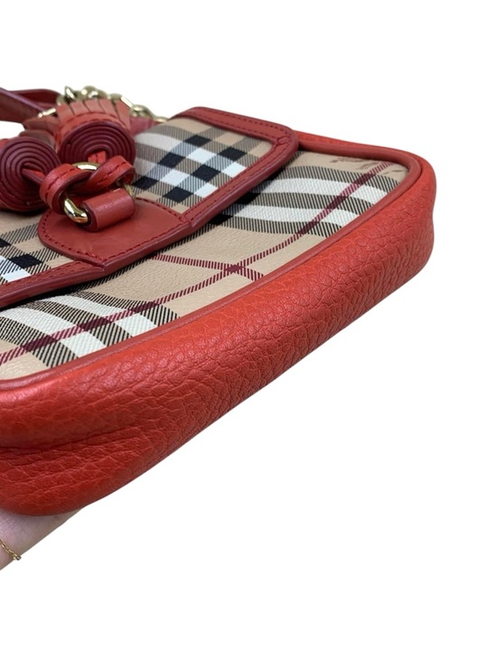 Burberry Red Leather & Signature Check Tassel Crossbody - Picture 4 of 11